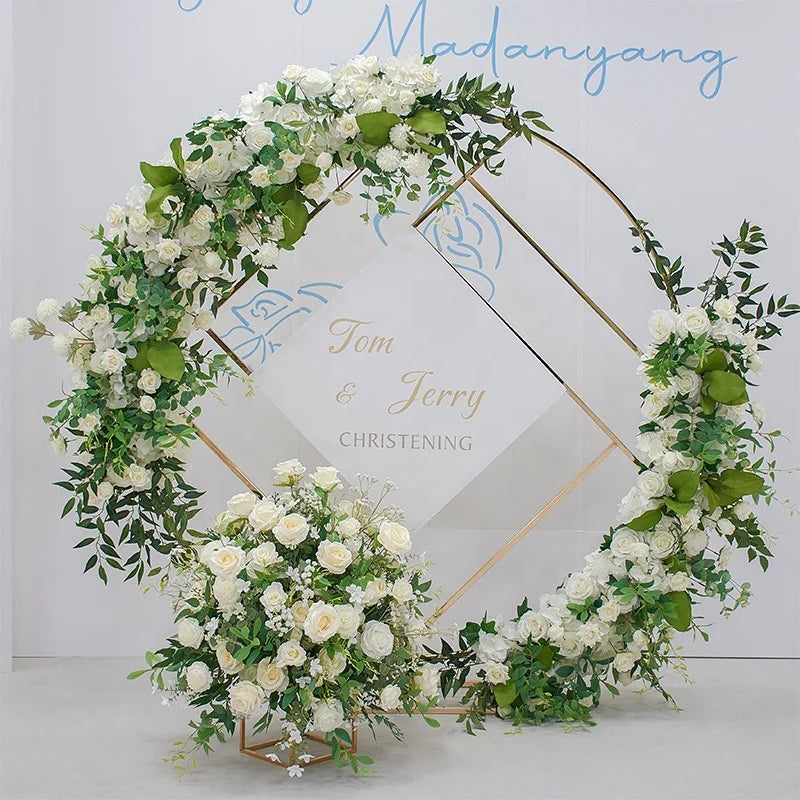 Green and White Silk Roses Flower Row Artificial Flower Ball Centerpieces for Outdoor Wedding
