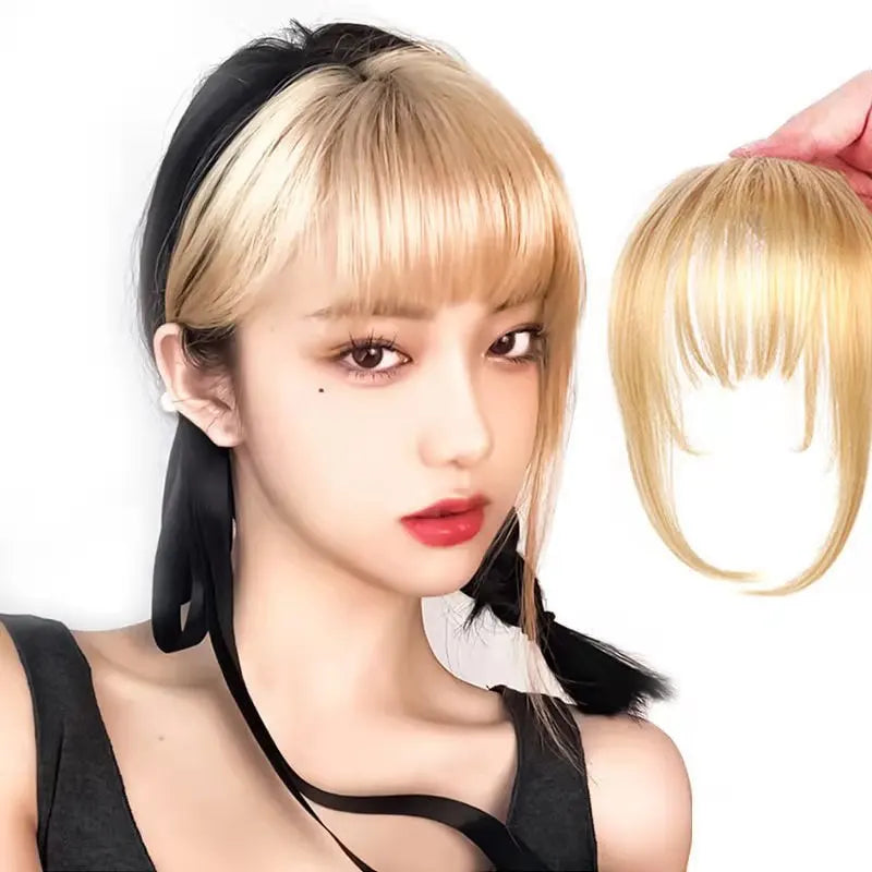 AU Wholesale Stylish Human Hair Fringes Clip-in Female Blonde Neat Bangs with Sideburns Hair