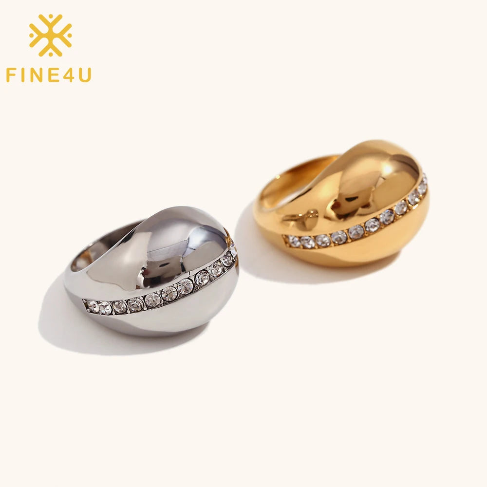 Trendy Tarnish Free Statement Jewelry Women Rhinestone Gold Plated Water Drop Stainless Steel Chunky Ring