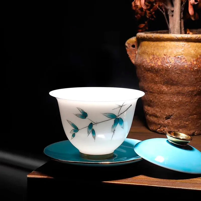 Hand-painted Cover Teacup Ceramic Tea Bowl Kung Fu Tea Set Teapot Egg-shell Porcelain Porcelain Gaiwan