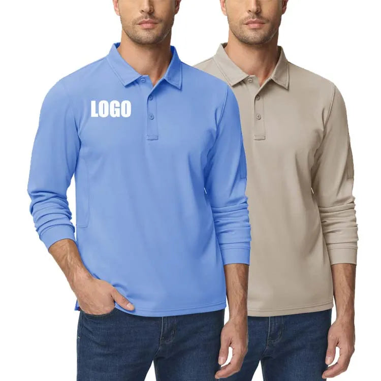 Wholesale Custom Men's Polyester for Polo Shirts Long Sleeve Golf Sport Shirt with Custom Logo Breathable Knitted Fabric