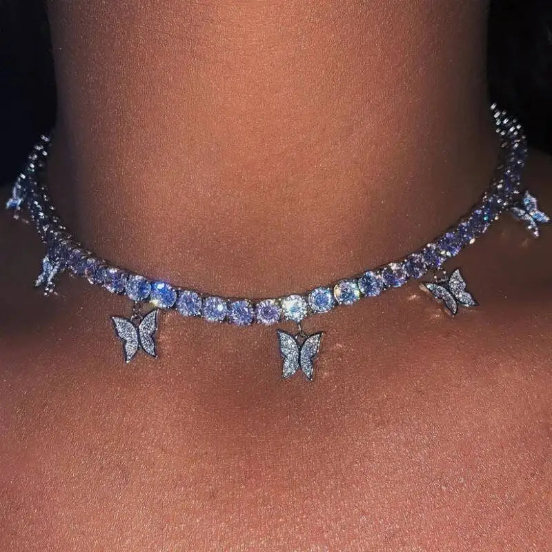 Fashion Gold and Silver Diamond Choker butterfly Necklace for Women Wholesale N207152