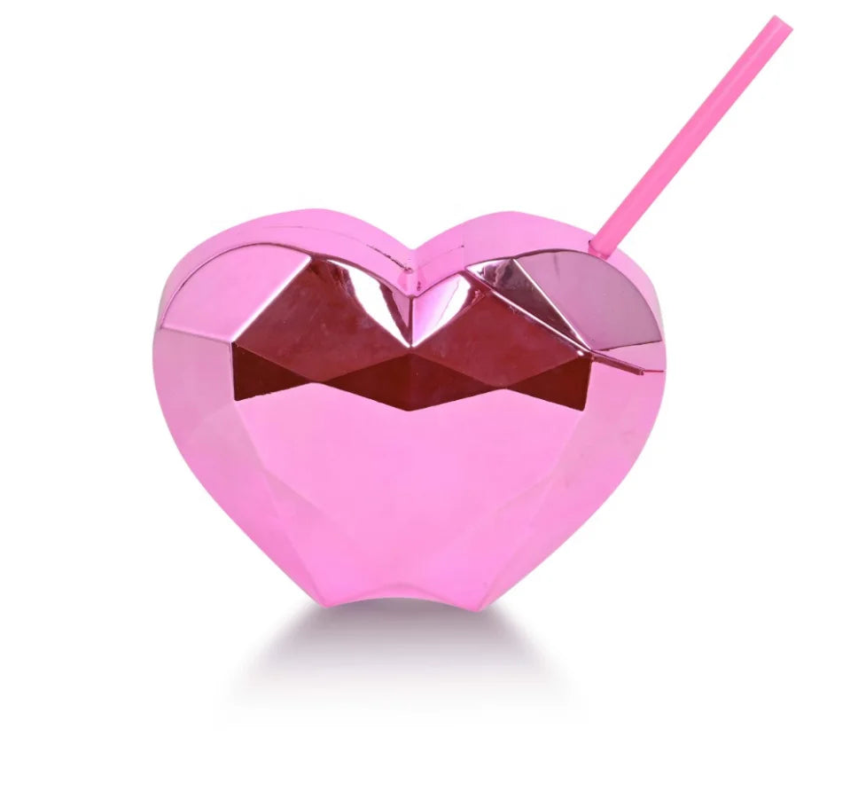 Drinking Cup Heart Shape Novelty 20 Oz/600 Ml Plastic Tumbler Mugs Plastic Cup Shaped Heart and or for 1 Users Double Wall