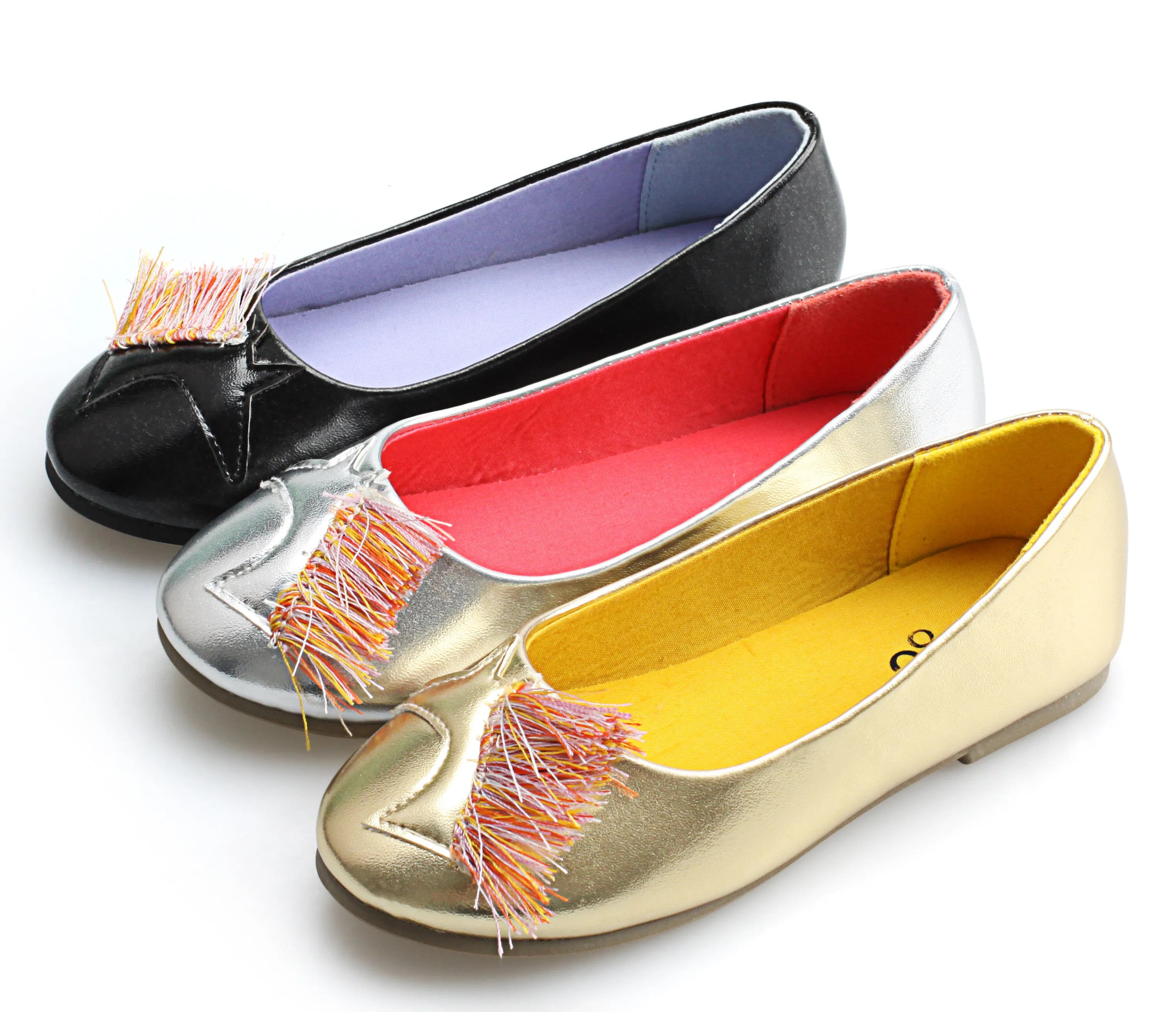 Toddler Girls Party Outdoor School Tassels Little Horse Metallic PU Upper Canvas Lining Soft Insole Round Toe Flat Shoes