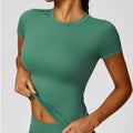 2025 Women's Quick Dry Breathable Four-Way Stretch Skinny Fit Short Sleeve Solid Spandex Yogawear Fitness Tops for Outdoor