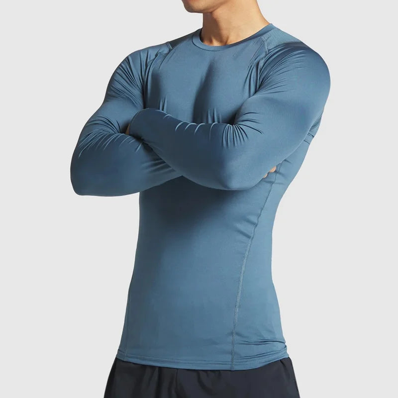 OEM Service Custom Mesh Panels Breathable  Mens Gym Running Top Muscle Fit Men Long Sleeves T-shirts