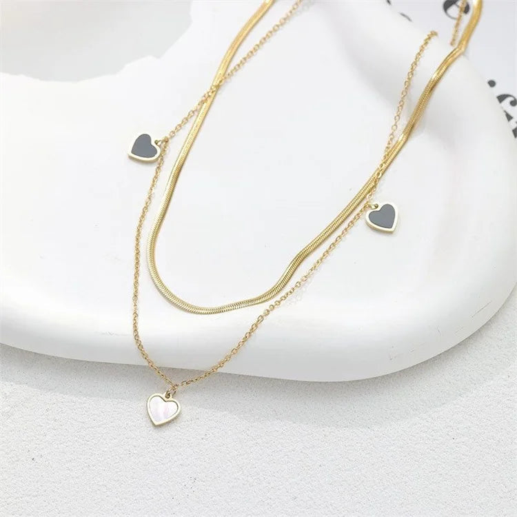 Wholesale New Design Luxury Korean Women Stainless Steel Snake Bone Chain Layered Heart Bracelet Necklace