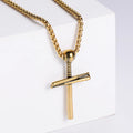 18K Gold Plated Men's Fashion Chain Baseball Bat Cross Pendant Necklace Stainless Steel Jewelry for Parties