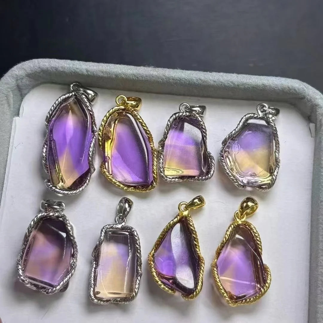 Handmade 925 Sterling Silver Spiritual Healing Crystal Natural Ametrine Faceted Free Form Pendant for Balance Body and Mind