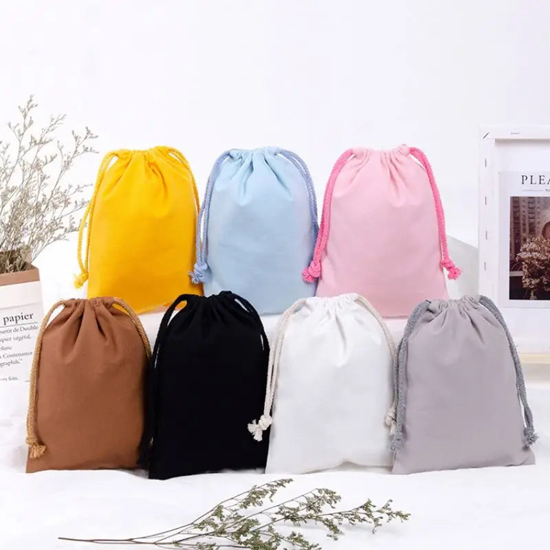 Recyclable Custom Printed Luxury Logo Light Weight Natural Cotton Gift Packaging Drawstring Pouch