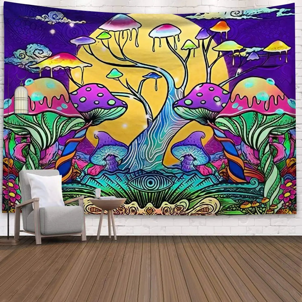Mysterious Pattern Wall Hanging Tapestry Psychedelic Travel Camping Mat Dazzling Tree Yoga Pad Sleeping Carpet Beach Blanket MegaBDM