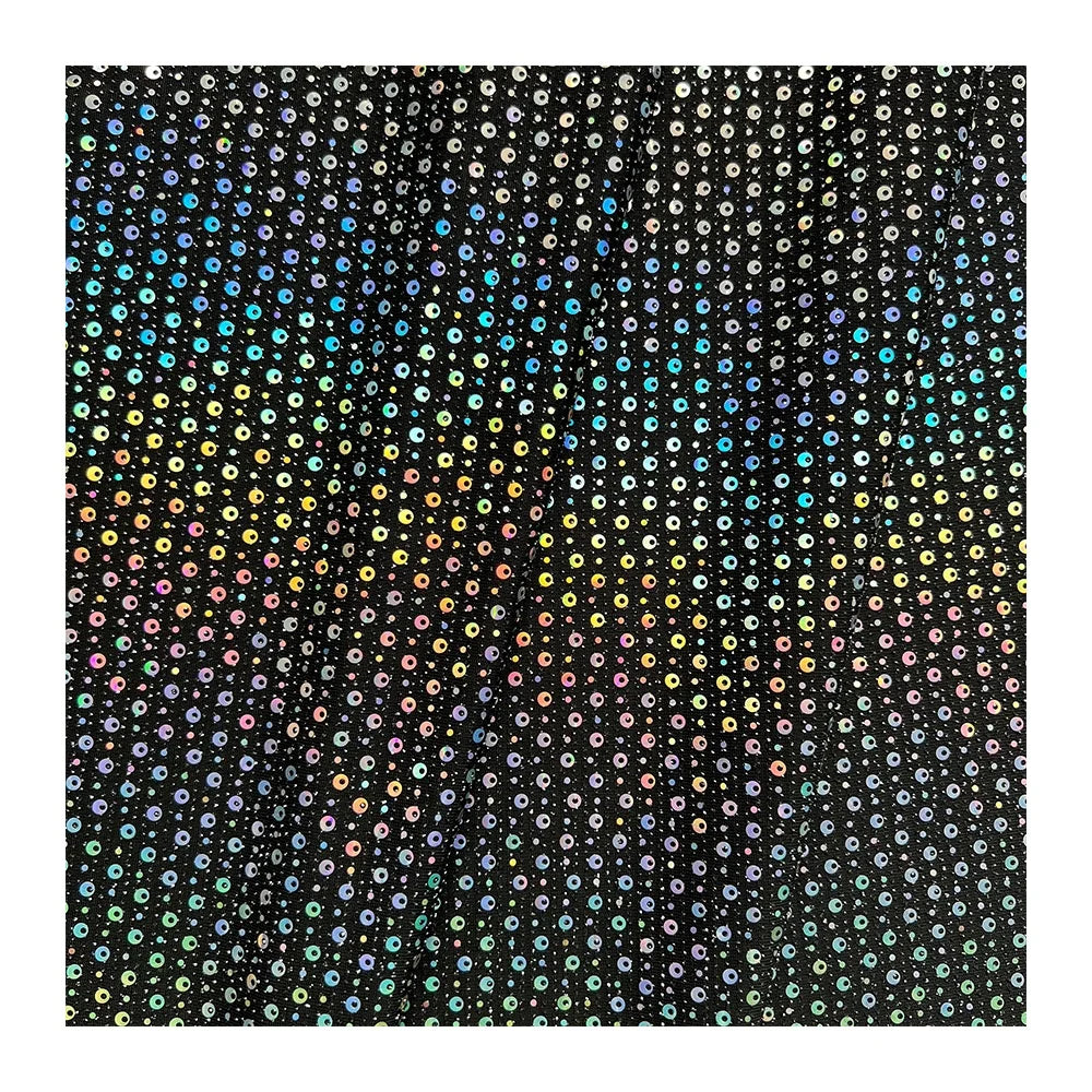 Trendy Shiny Laser Cut Fish Eye Metal Shiny Colorful Sequin Fabric Stretch Lurex Metallic Fabric for Party Dress