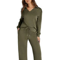 Hot Selling Women's Two-Piece Set Loose V-Neck Long Sleeved Top Drawstring Design Elastic Waist Flared Fabric Vintage 2 Pieces