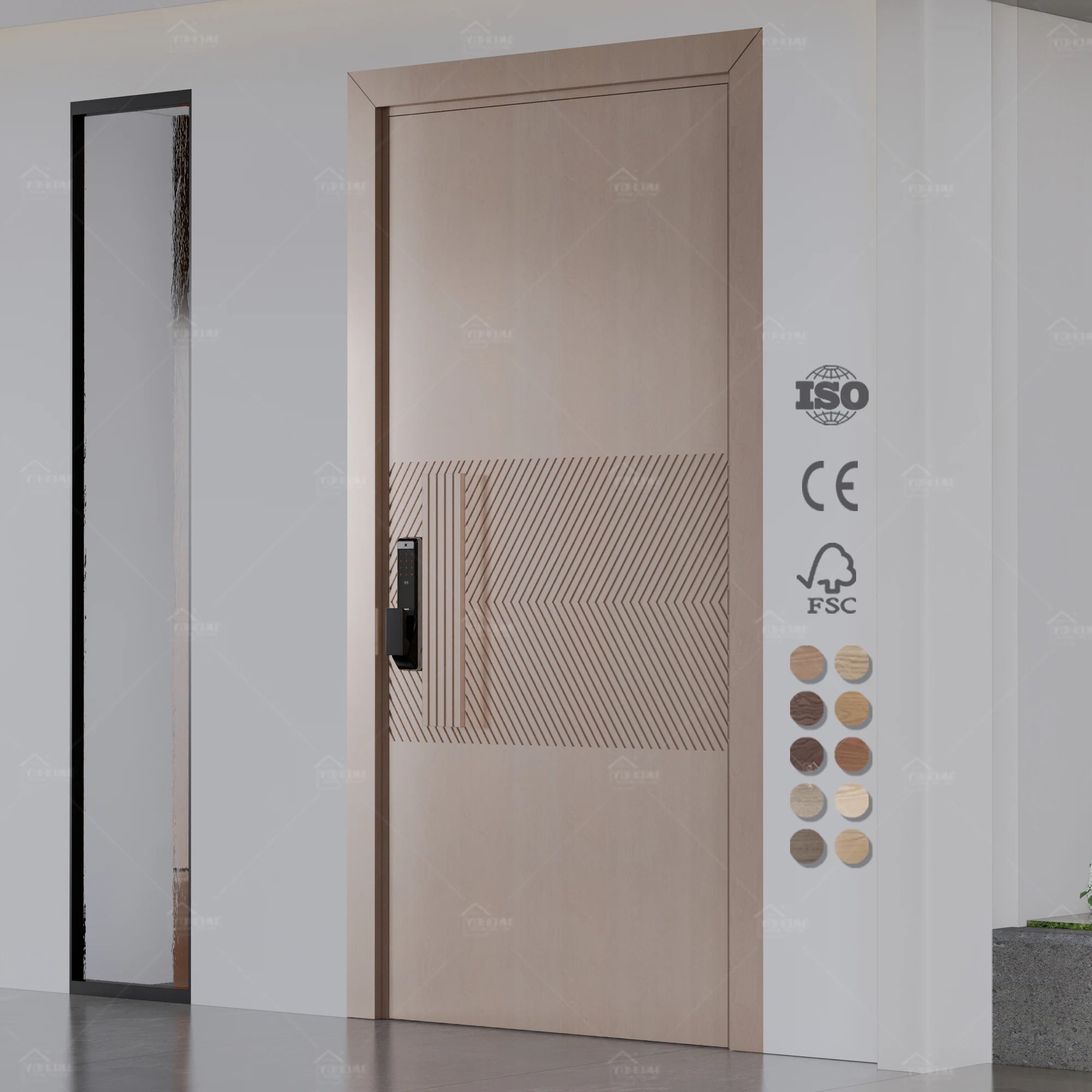 Guangdong Yohome Front Entry Main Entrance Door Wooden Pivot Door for Houses Exterior Anti-Theft Soundproof Wood Skin Panel Door