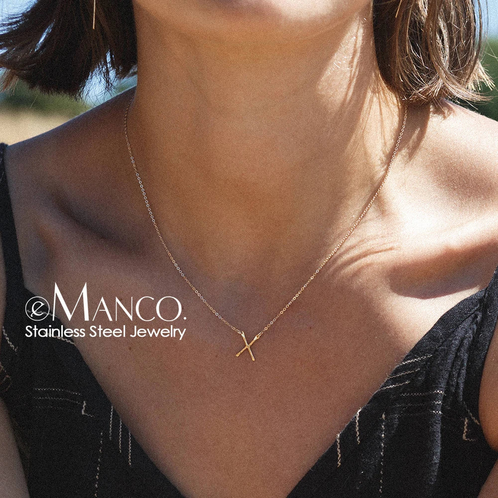 EManco Trendy 14K Gold Plated Stainless Steel Link Chain X Shape Pendant Necklace for Women Anniversary