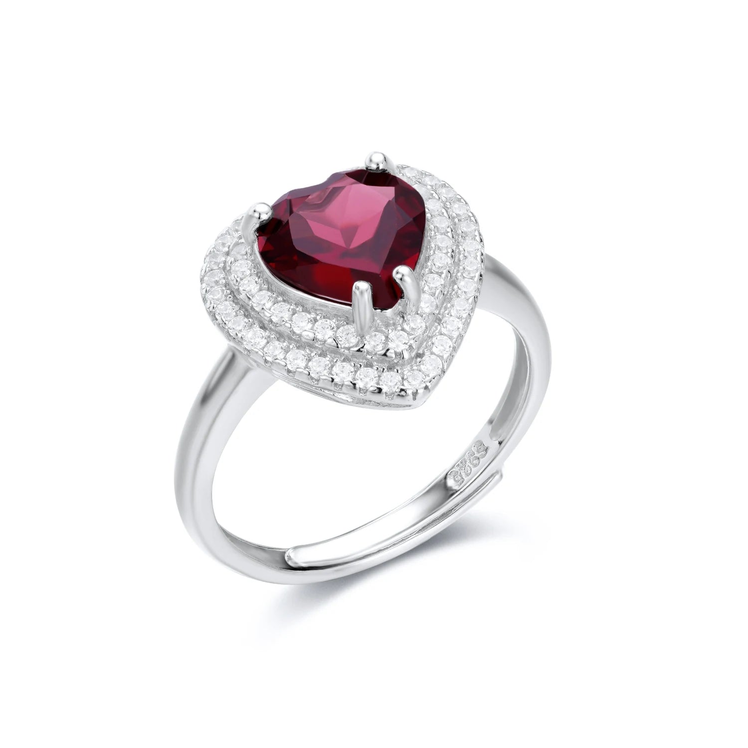 YBO 925 Sterling Silver Adjustable Women's Gemstone Rings Natural Heart Stone Garnet & Ruby for Weddings & Parties