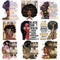 Black Queen Afro Girl Thermal Iron on Patches DTF Film Printing Ready to Press Heat Transfer Designs for T Shirts