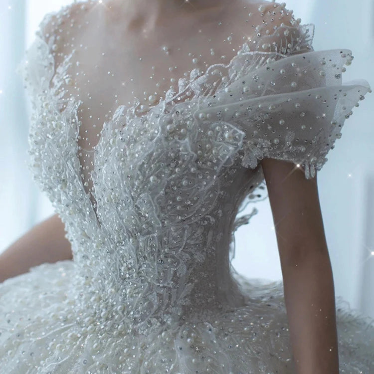 S0002H   New Bride Princess Small Pregnant Woman Trailing High-end Texture  Luxury Heavy Main Wedding Dress