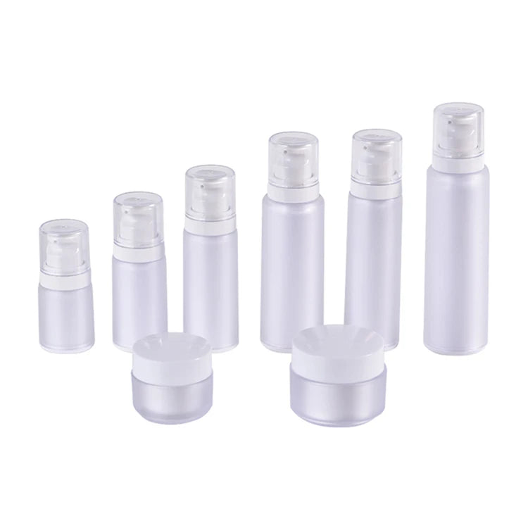 High End White PET Airless Cosmetic Pump Sprayer Bottle and Screen Printed Empty Jars for Lotions and Creams