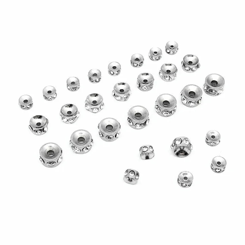 316 Stainless Steel Spacer Beads with Rhinestones Colorful Loose Beads for Bracelet & Necklace Jewelry DIY Findings & Components
