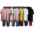 Modal Knitting Pajama Color Contrast Set Summer Breathable Loose Girlfriend Short Sleeve Long Pants Leisure Square Dance Yoga