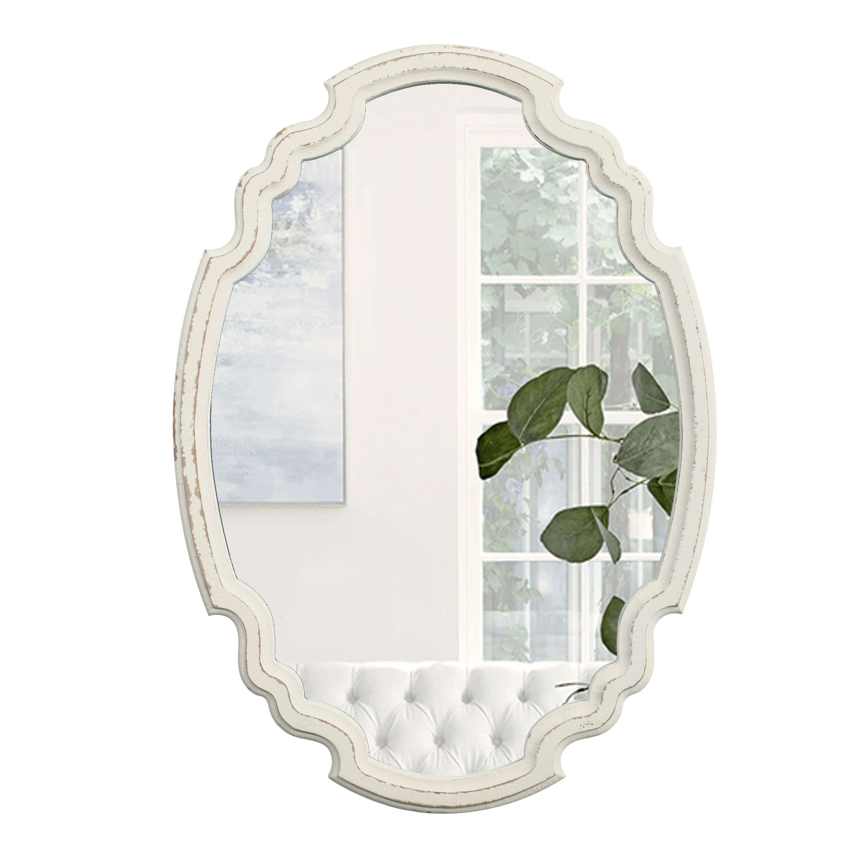 Hot Sell Rustic Home Decor Wood Living Room Luxury Irregular Framed Washed White Espejos Decorative Mirror Wall Art Wall Mirror