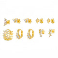 Fashion Jewelry Set 10PCS/set Studs Earring Hoop 925 Silver Hoop Earring Set Butterfly Zircon Gold Plated Earring for Women