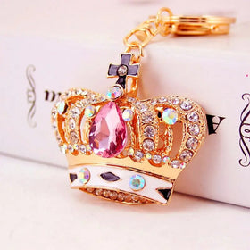 Wholesale Charms Pink Gold Jewelry Rhinestone Metal Crystal Crown Key Chain Purse Keyring Accessories Bling Cross Crown Keychain