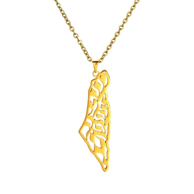 High Quality Stainless Steel Necklace Geometric Hollow Pendant Necklace Palestine Flag Map Arabic Pendant Necklace for Women