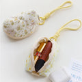 White Flower Small Quilted Floral Makeup Bag Women's Cotton Mini Dome Cosmetic Makeup Bag