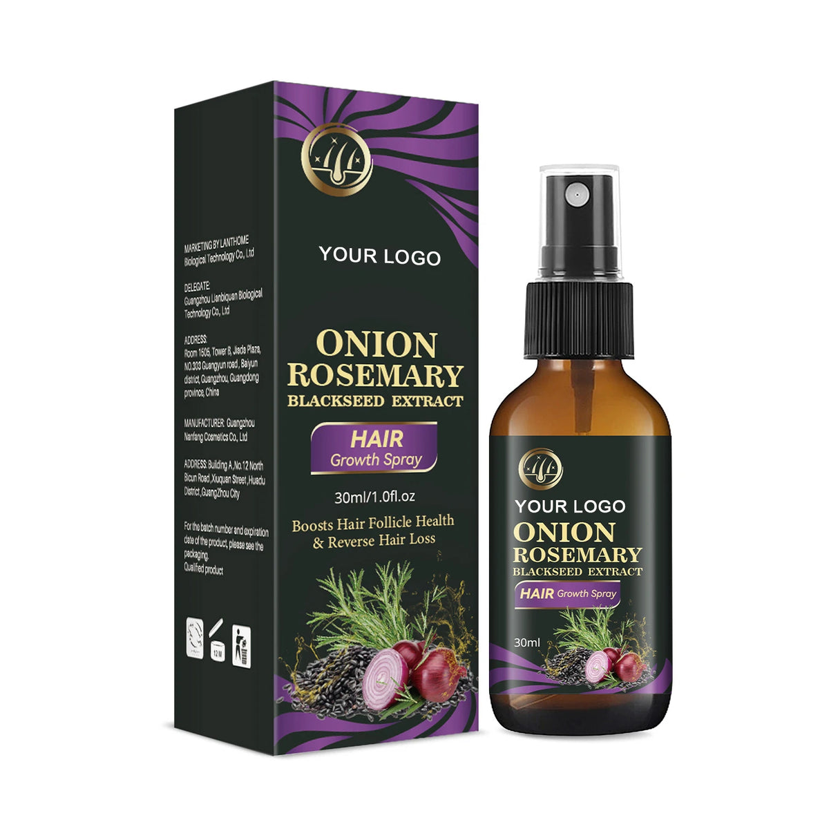 AiXin Private Label 30ML Smoothing Thickening Repairing Anti Loss Shiny Hair Treatment Onion Rosemary Oil Hair Growth Spray