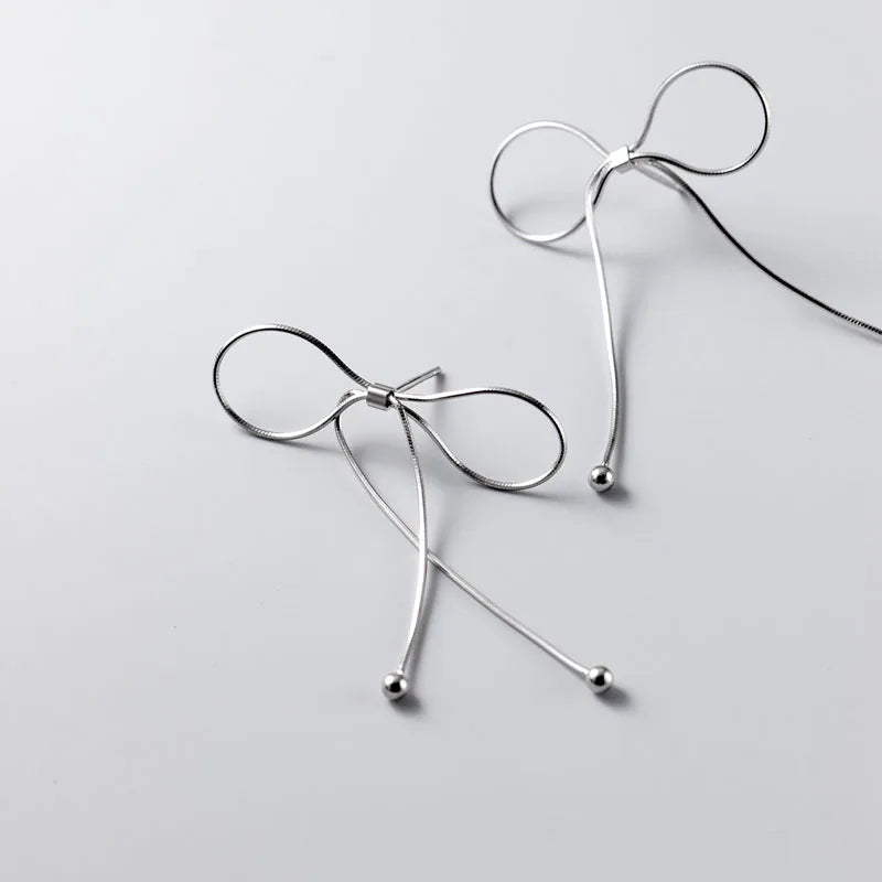 Korean Style 925 Sterling Silver Fashion Big Bowknot Shape Ball Drop Earrings for Women