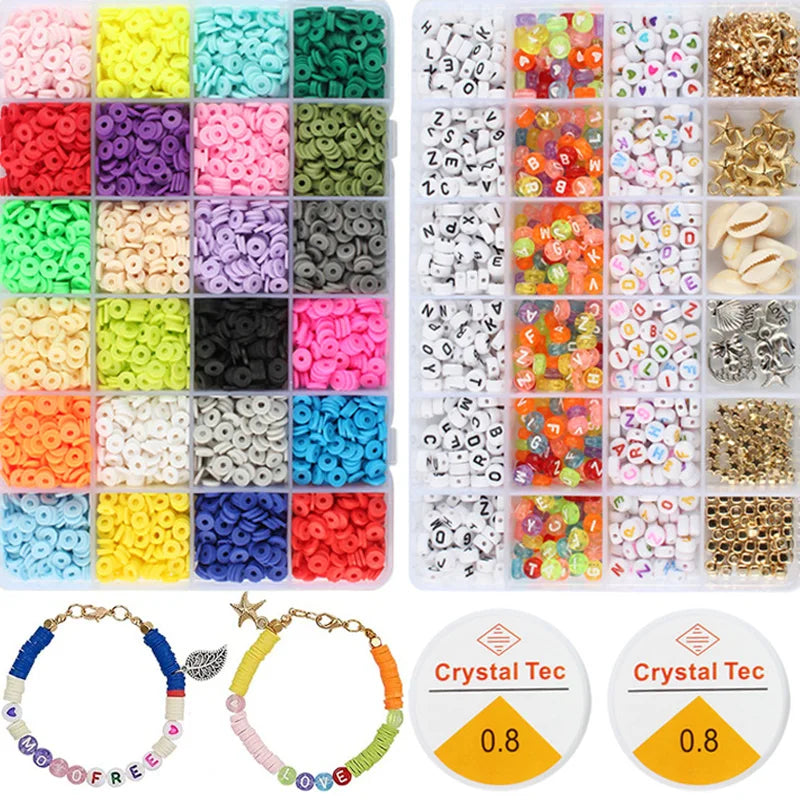 4800pcs Flat Round Spacer Heishi Polymer Clay Beads for Bracelets Diy Craft Kit with Pendant and Jump Rings