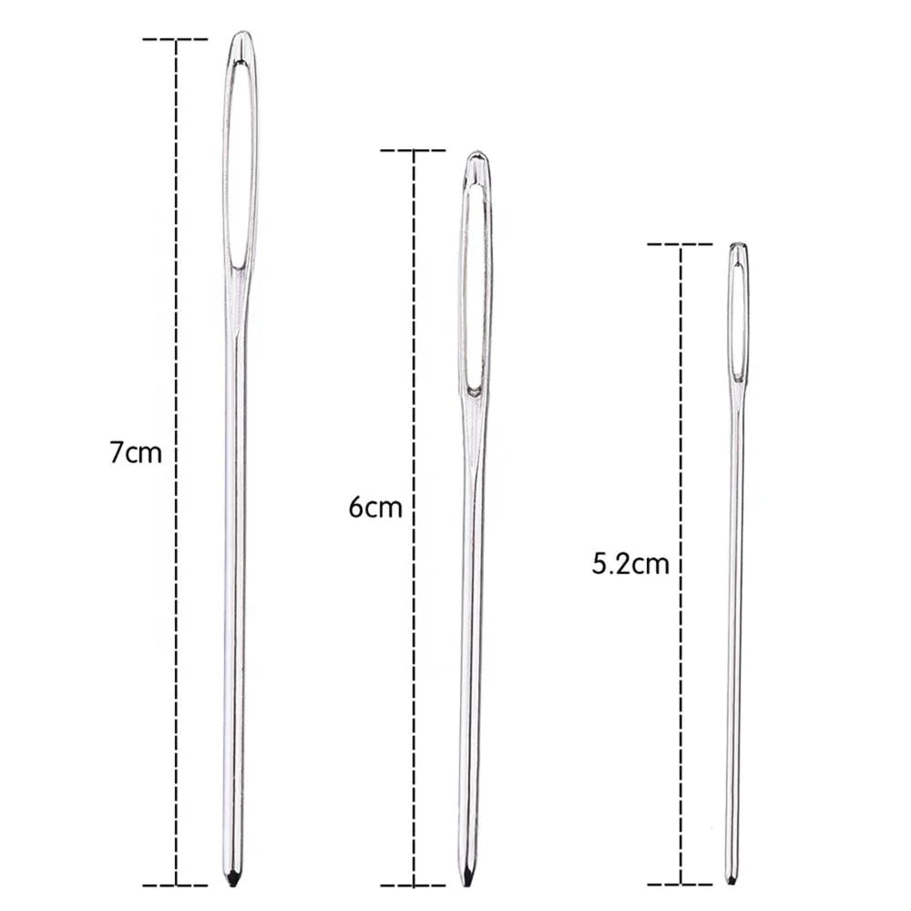 15-Piece Steel Knitting & Sewing Needles Set Large-Eye Blunt Yarn 3 Sizes (5.2 cm 6 cm 7 Cm) Fashion Clear Bottle Needlework