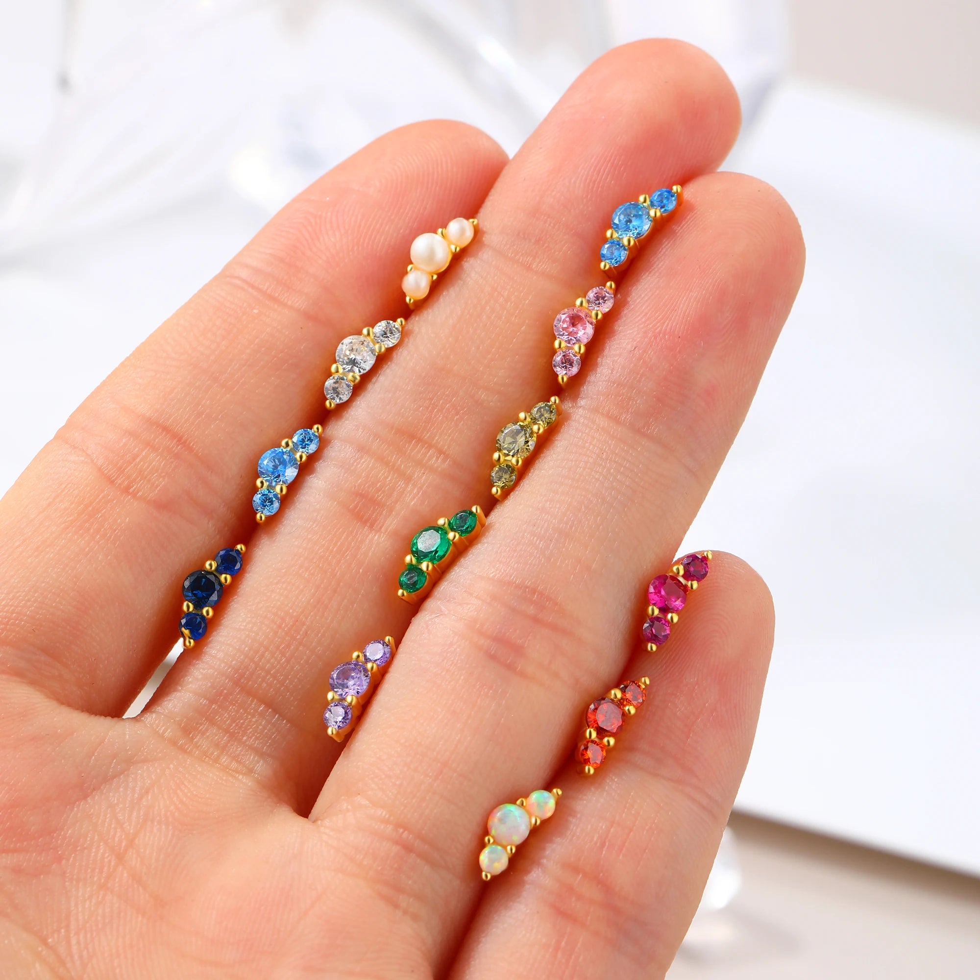 Toposh Colorful CZ Zircon Gold Plated Hoop Earrings Ear Stud Piercing Sterling Silver 925 Jewellery Sliver Jewelry Wholesale
