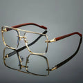 Custom Logo 2026 Retro Metal Square Sun Glasses UV400 Wooden Grain Double Bridges Pilot Sunglasses Men Women