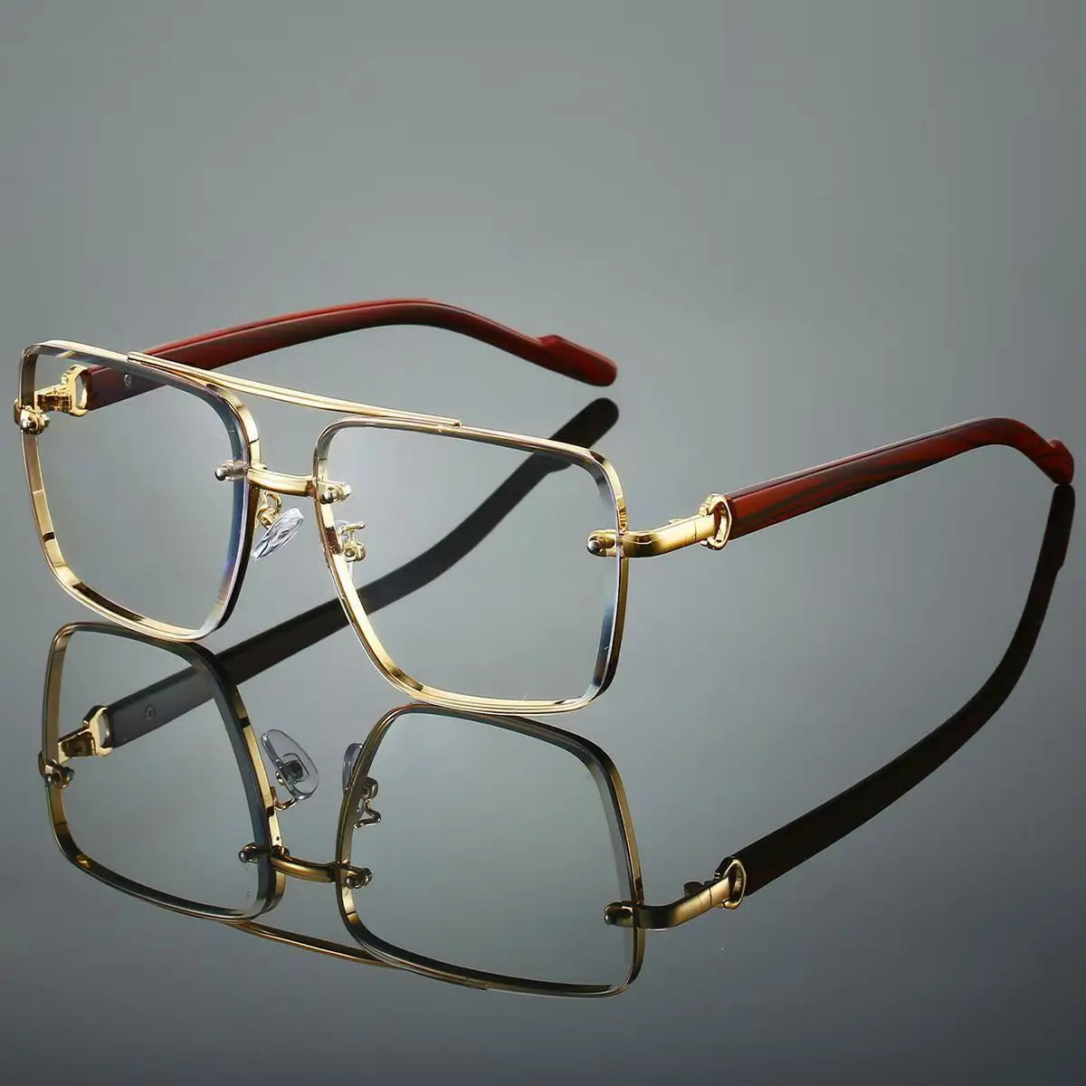 Custom Logo 2026 Retro Metal Square Sun Glasses UV400 Wooden Grain Double Bridges Pilot Sunglasses Men Women
