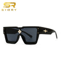 STORY W143 Fashion Diamond Square Sunglasses Women Men 2021 Brand Designer 90s Trendy Steam Punk Rivet One Piece Sun Glasses