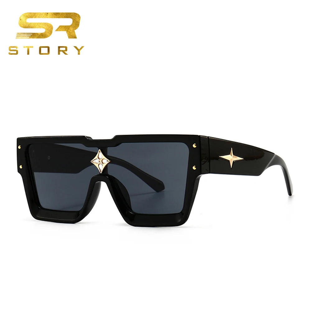 STORY W143 Fashion Diamond Square Sunglasses Women Men 2021 Brand Designer 90s Trendy Steam Punk Rivet One Piece Sun Glasses
