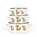 6pcs Cheap Promotion Gift White Cook Pot Soup Milk Glass Cover Enamel Casserole Set