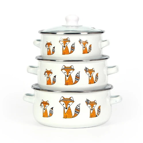 6pcs Cheap Promotion Gift White Cook Pot Soup Milk Glass Cover Enamel Casserole Set