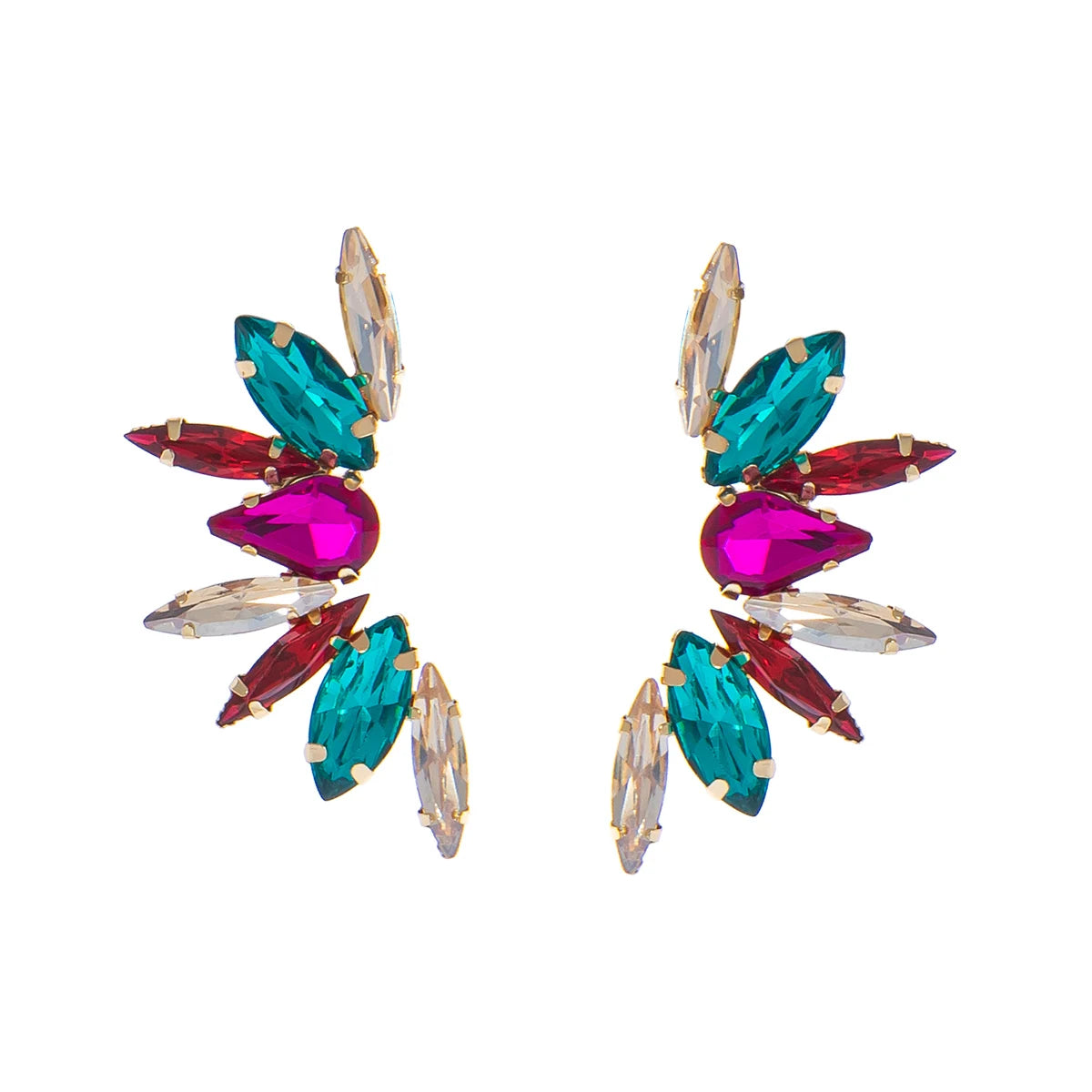 Wholesale 925 Sterling Silver Post Glass Earrings Colorful Rhinestone Crystal Geometric Flower Stud Earrings