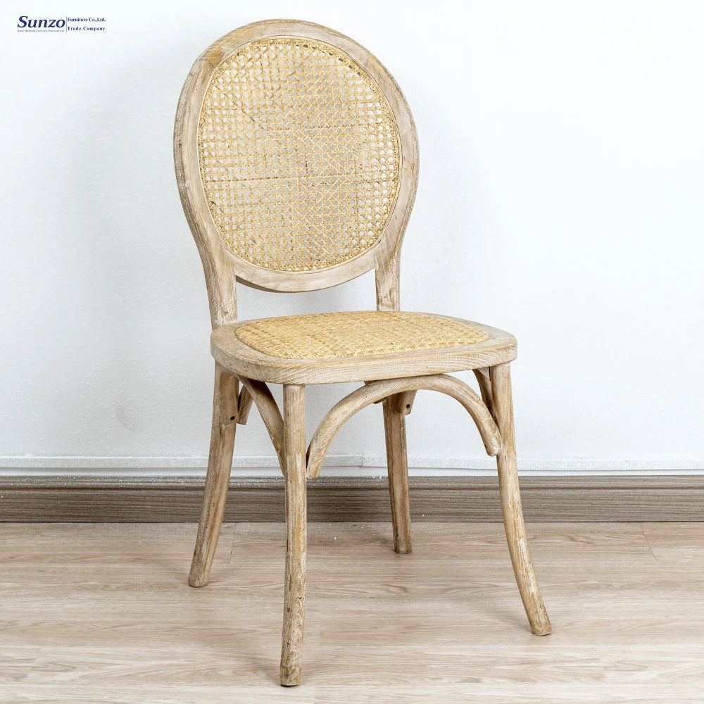 Stackable Wood Dining Chair with Rattan Back Wood Lounge Chair Rattan for Dining Louis Anna Chair