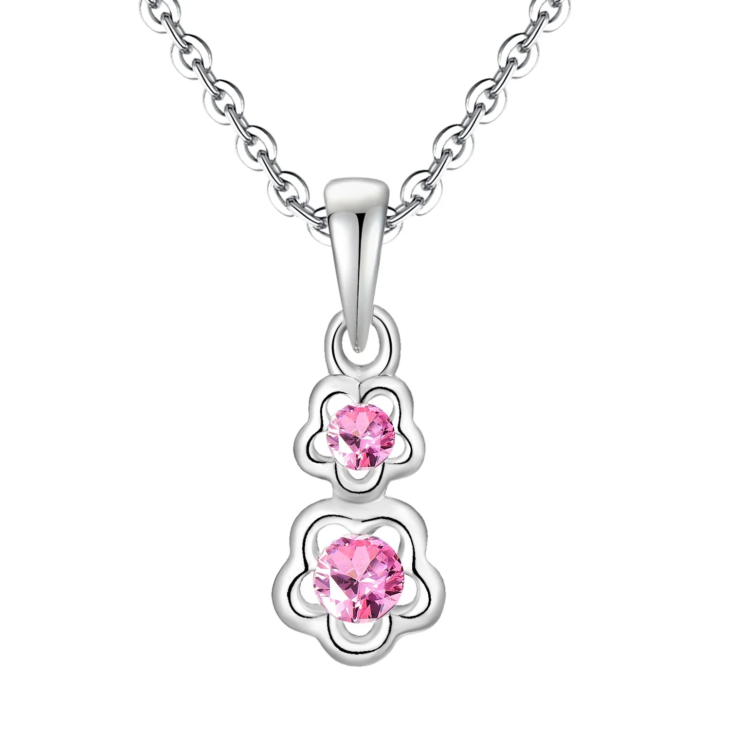 LULUFOCUS Luxury Clavicle Chain Natural Swiss Pink Cz Stone 925 Sterling Silver Flower Pendant Necklaces Female
