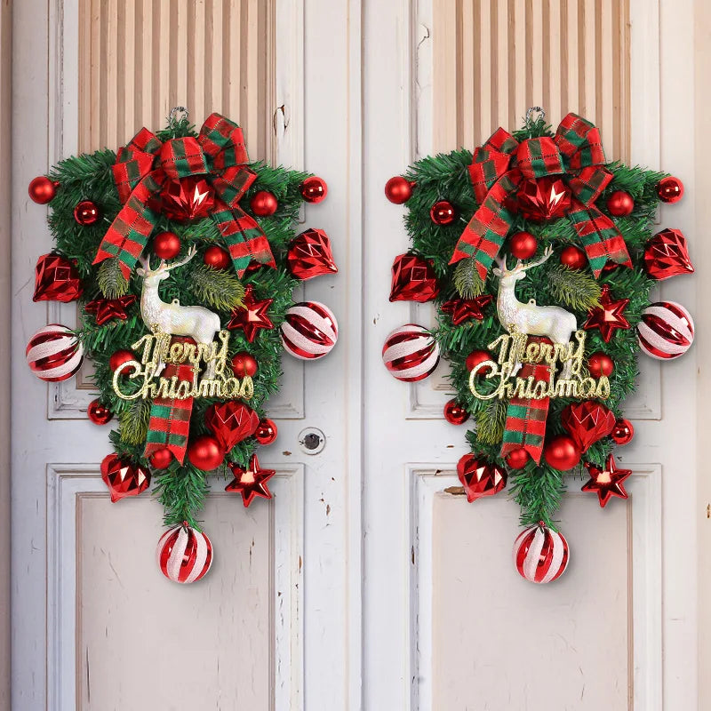 Wholesale Christmas Reindeer Hanging Upside Down Rree Door Hanging Red Fruit Christmas Wreath Outdoor Courtyard Decoration