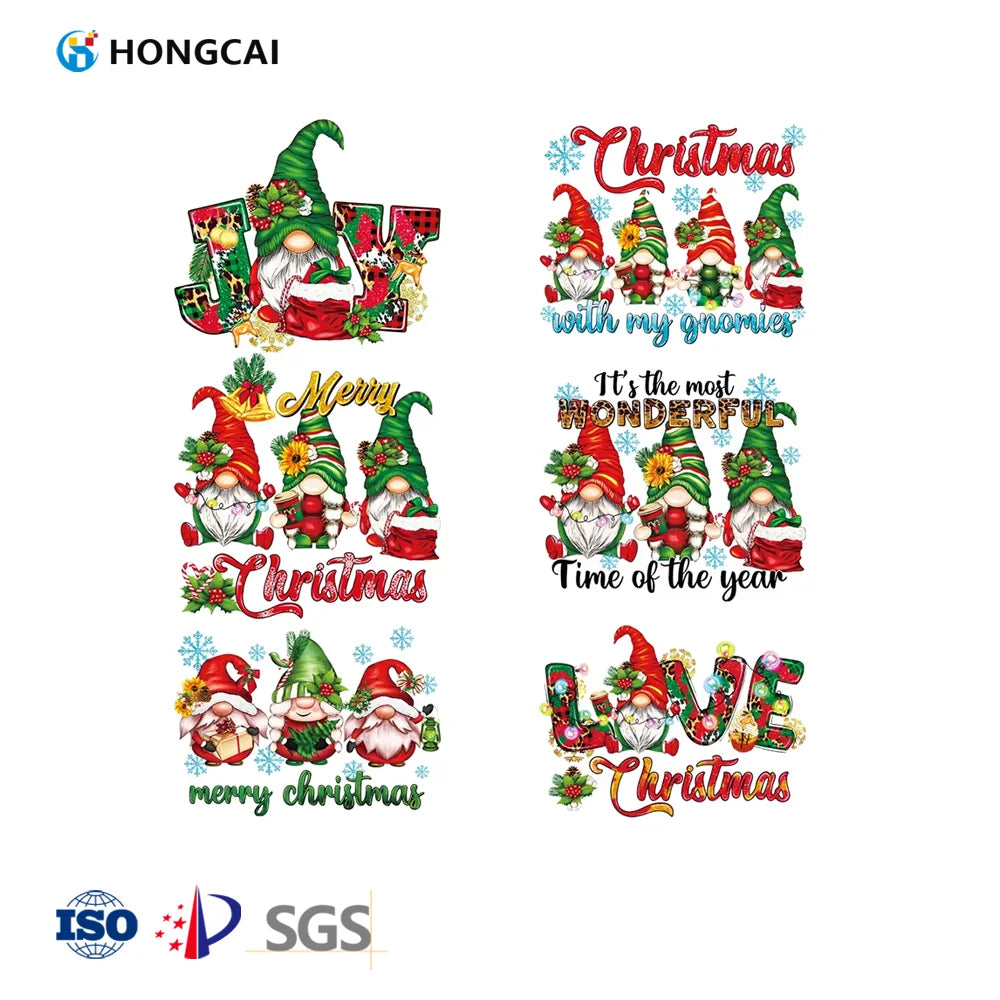 Hongcai DTF T-Shirt Printing Heat Transfer Christmas Stickers PET Film Iron-On Vinyl Paper Ready Press Christmas Decals