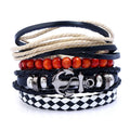 Vintage Charm Anchor Braided Adjustable PU Rope Handmade Wrap Leather Bracelet Set Jewelry For Men