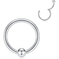 Evorte 16G(1.2mm) 316L Stainless Steel 24K Gold Plated Ball Closure Ring Septum Belly Tragus Nipple Seamless Hinged Piercing