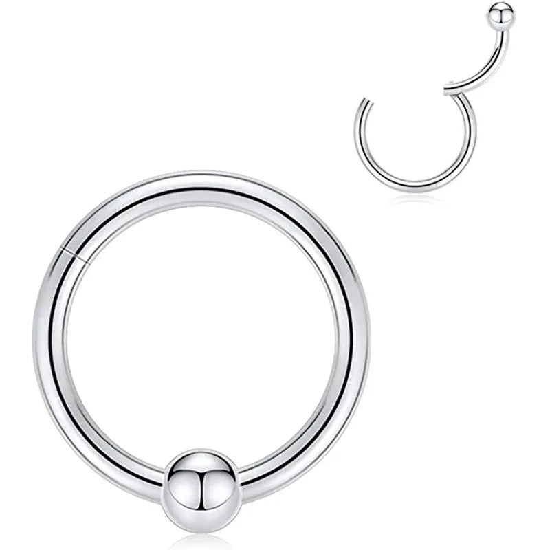 Evorte 16G(1.2mm) 316L Stainless Steel 24K Gold Plated Ball Closure Ring Septum Belly Tragus Nipple Seamless Hinged Piercing