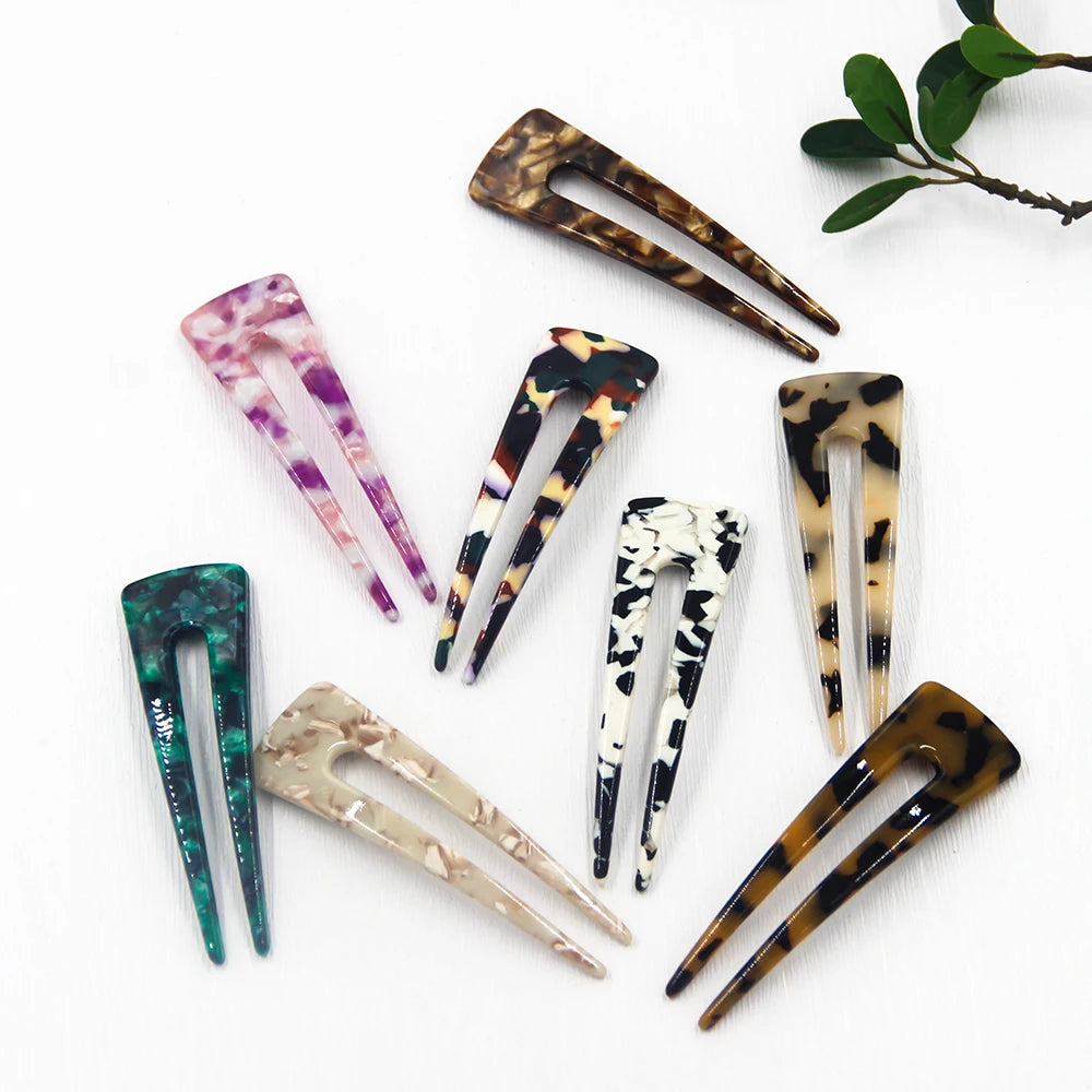 2025 French Style Wavy Hair Stick Vintage Hairpins Cellulose Acetate Wave U Shaped Moon Design Hairpin Women Girls Hair